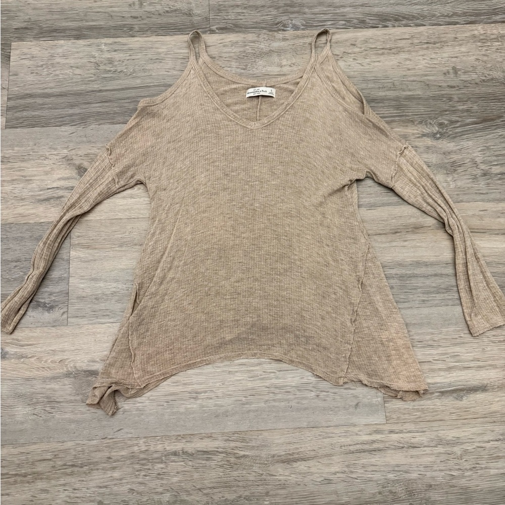 Abercrombie & Fitch Tan Cold Shoulder Blouse